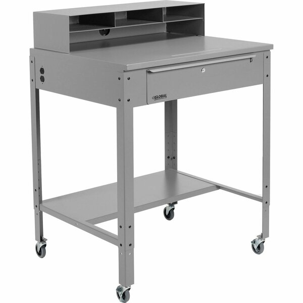 Global Industrial Flat Mobile Shop Desk w/ Pigeonhole Riser, 34-1/2inW x 30inD, Gray 319392CGY